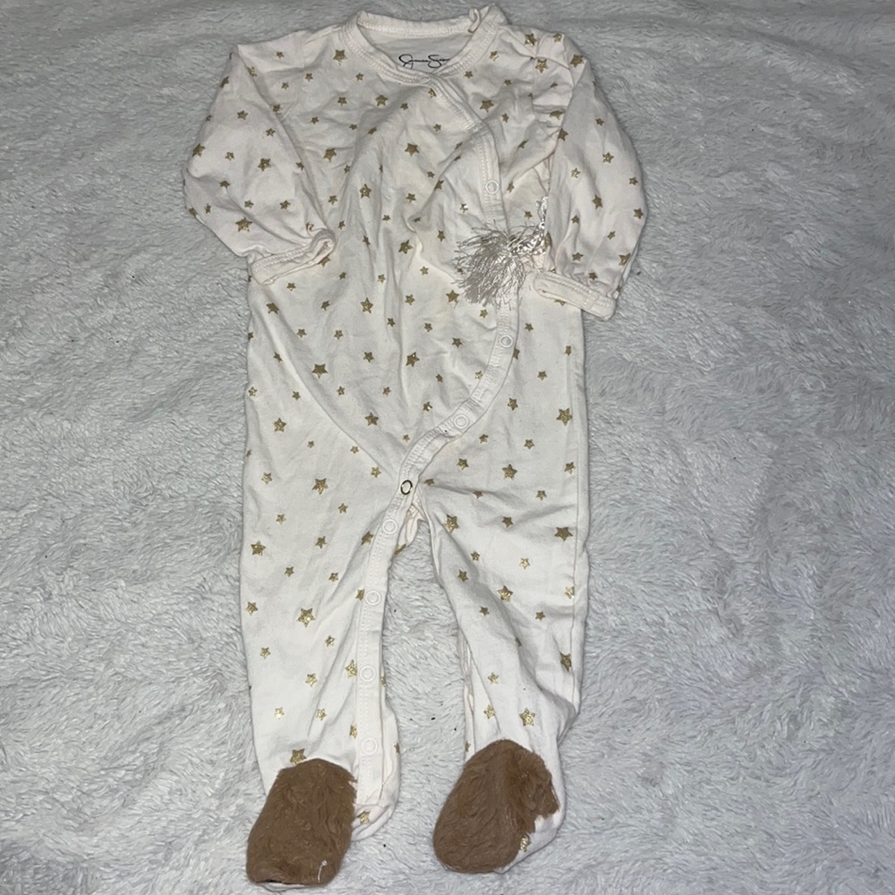 (2 for $10) Jessica Simpson 6-9 month gold star print footie/ sleeper baby girl